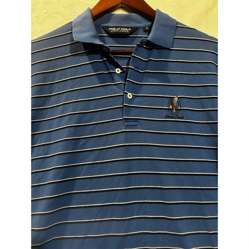 Ralph Lauren Polo Men's Med‎ Shoal Creek Golf Shirt Blue Striped Short Sleeve